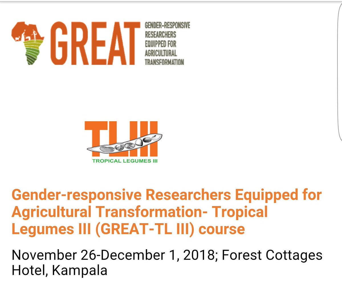 MakerereIGDS's tweet image. Today we shall be concluding the 6 day #GreatTLIIICourse workshop that has been running since Monday 26th November 2018 at Forest Cottages, Bukoto, Kampala.  

The workshop aims at offering skills in gender responsive research tailored to engender agricultural projects.