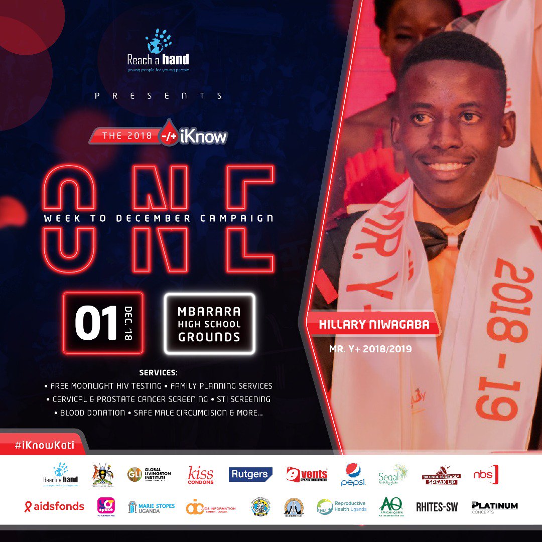 UNYPA1's tweet photo. Mr. Y+ Nuwamanya Hillary will be joining the #iKnowKati one week to December campaign by our partners @reachahand in Mbarara today.
He will be sharing his roadmap and plan as National Ambassador..
#WorldAIDSday
#YplusPageant2018
#KnowYourStatus https://t.co/LGzIXRT1RI