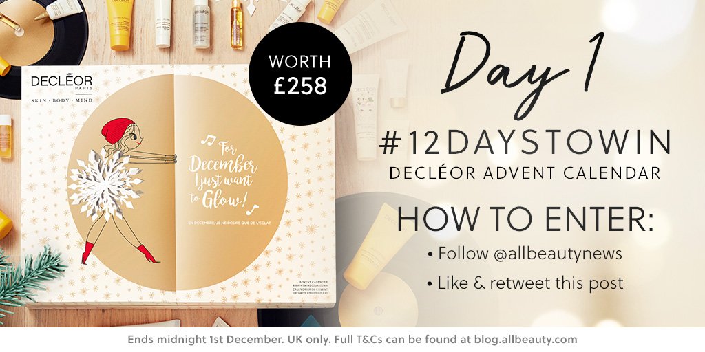 allbeautysocial's tweet photo. Day 1 of #12DaysToWin 🎁 And what better way to kick off December than with this Decléor Advent Calendar?! For your chance to #win, simply follow @allbeautynews and retweet this post! Good luck! ✨ #competition #giveaway https://t.co/DXvGrAlnGi
