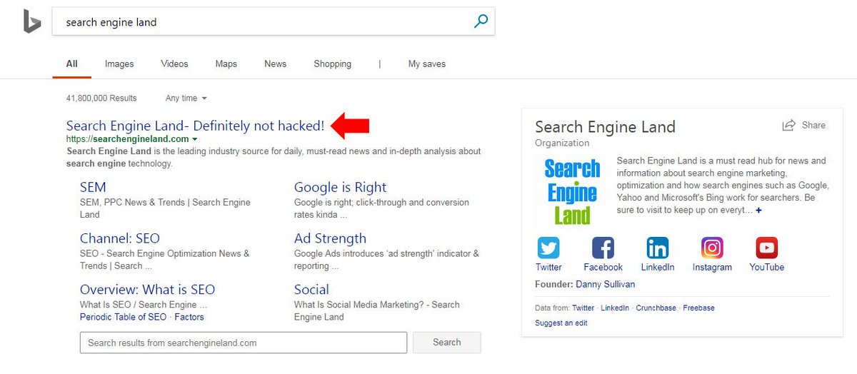 Webstijl's tweet image. Zoekmachine #Bing reageert met onderstaand zoekresultaat op de de-indexatie van #SearchEngineLand gisteren 🏆📈