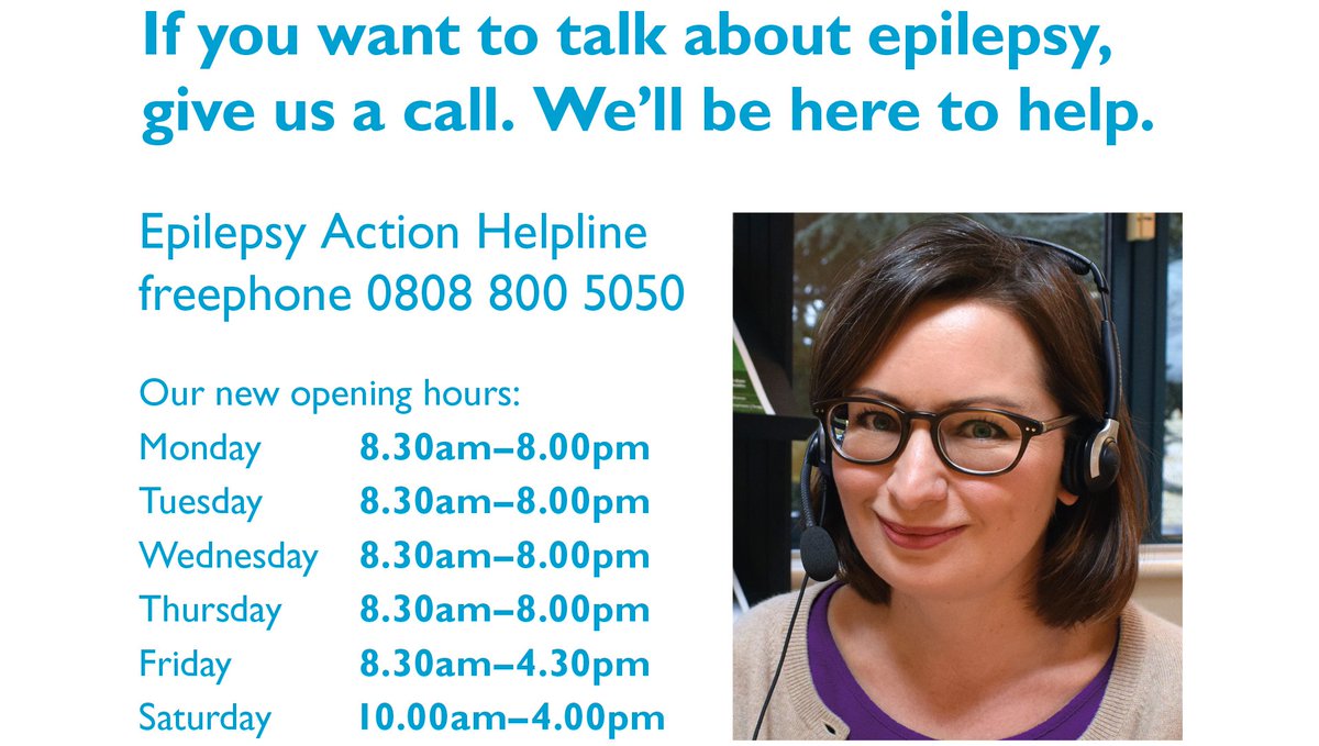 Our helpline will be open today from 10am-4pm and we're also open later on weekdays. If you want to talk about epilepsy, we're here to help. Call on freephone 0808 800 5050.