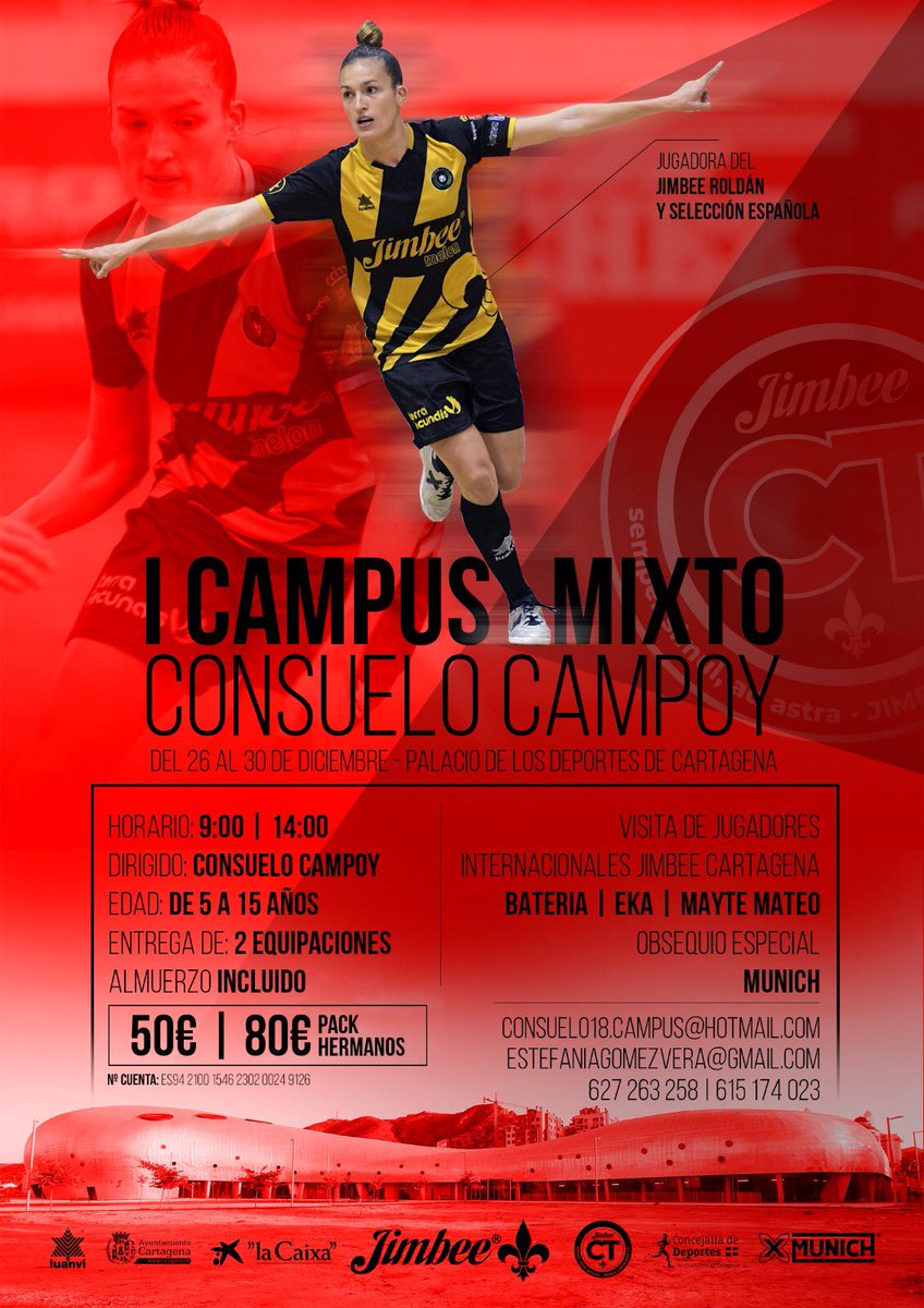mariacon_8's tweet photo. I CAMPUS MIXTO Consuelo Campoy ⚽️👦🏻👩🏼

¿Quieres aprender y disfrutar del fútbol sala?
 
Os esperamos!

📅Del 26 al 30 de Diciembre
⏰9:00h - 14:00h
🏟 Palacio de los Deportes de Cartagena

#SomosJimbee https://t.co/lafbOj9oYz