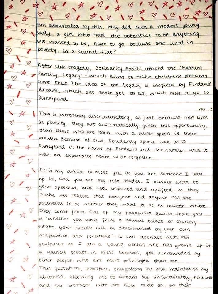 TimDownie1's tweet image. Twitter can you work your magic &amp;amp; get this to @MichelleObama? Heartfelt letter from a young girl who lost her best friend in the fire at #GrenfellTower asking to meet her idol Michelle when she visits London next week. Please share &amp;amp; make her dream reality. #Grenfell #IAmBecoming