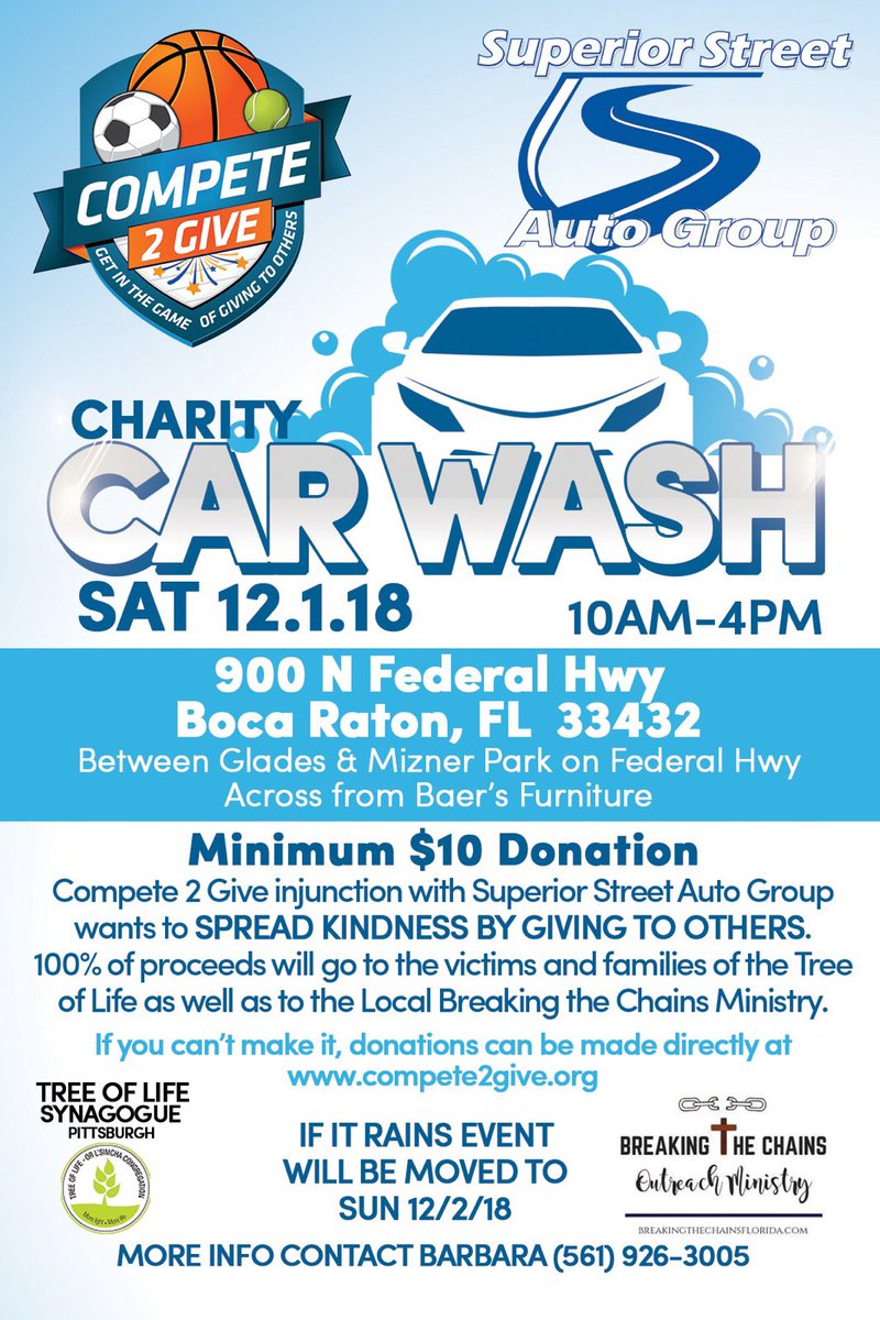 Come to the charity car wash run by Compete 2 Give for the Tree of Life Synagogue. It is today from 10-4. #reptheprep