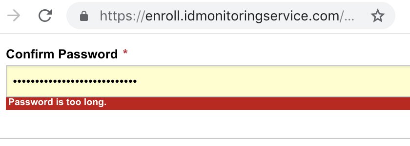 aprilwright's tweet image. When your #IdentityMonitoring service doesn&apos;t allow long passwords....
SMH