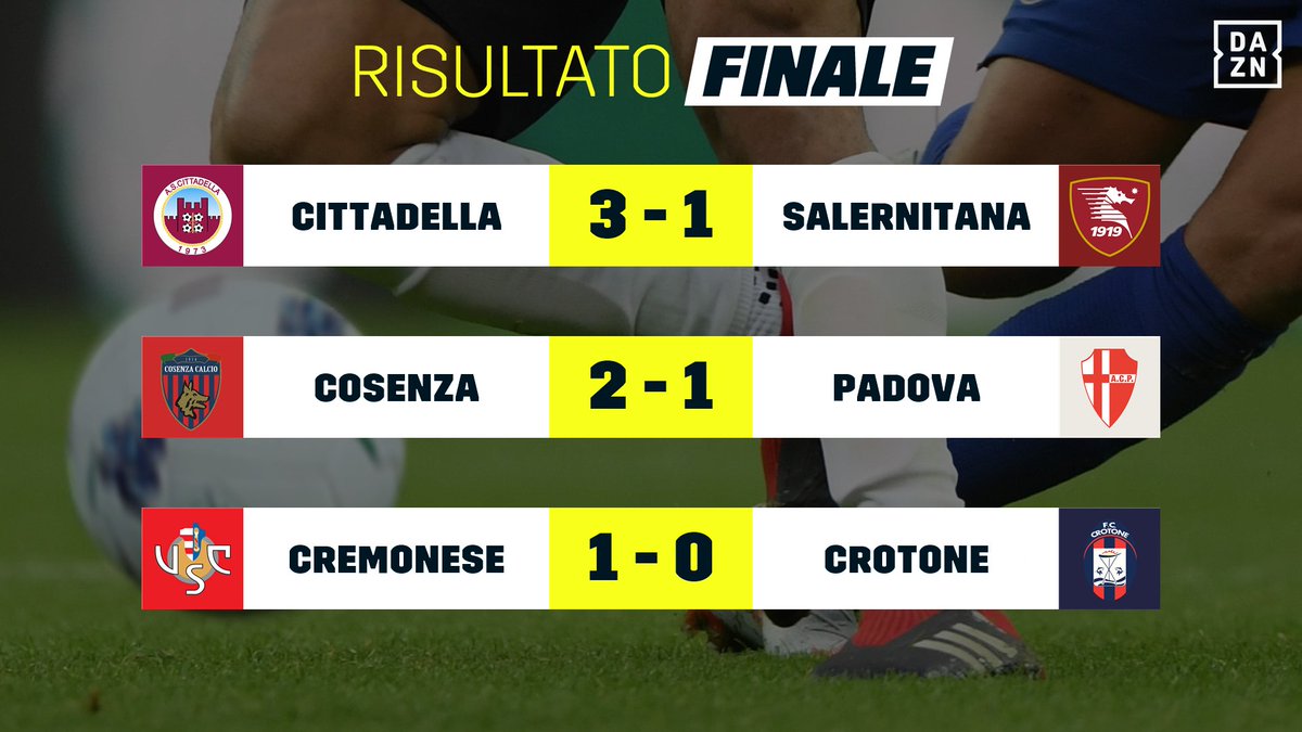 DAZN_IT's tweet photo. ๐ Triplice fischio per i match delle 15 di @Lega_B
๐ Alle 18 Ascoli-Spezia live su #DAZN
๐ฎ๐น #SerieBKT #CITSAL #COSPAD #CRECRO https://t.co/c5z5SNrP1g