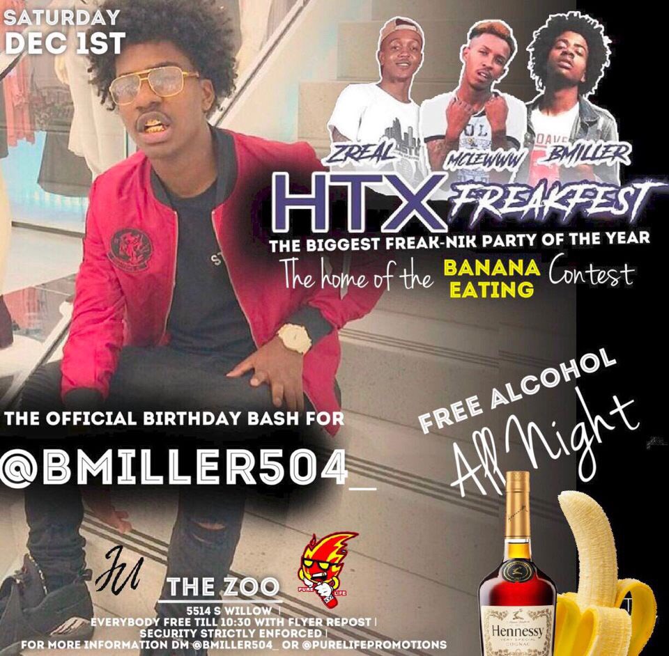 CurtisDiddy's tweet photo. ❌TONIGHT❌ #HTXFreakFest 🔥🎥🍌🎉 | @bmiller504_ Official Birthday Bash 🔥🔥🔥 | EVERYONE FREE TIL 1️⃣0️⃣:3️⃣0️⃣ MUST REPOST FLYER 👍🏾‼️ | #PureLifePromo ✅ https://t.co/YcjSeD37f6