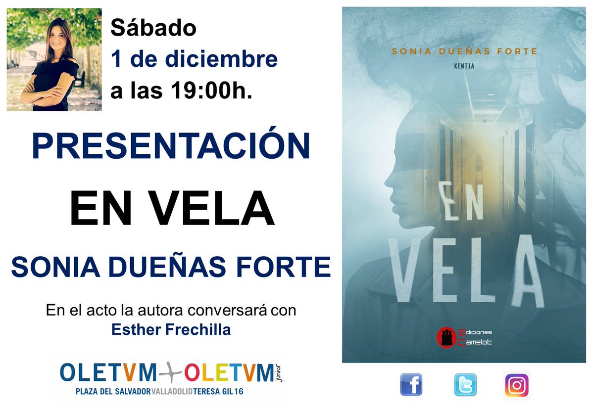 Oletvm's tweet photo. Esta tarde a las 19:00h no te pierdas la presentación del libro "En vela" de Sonia Dueñas Forte. https://t.co/KtuiUCaAAZ