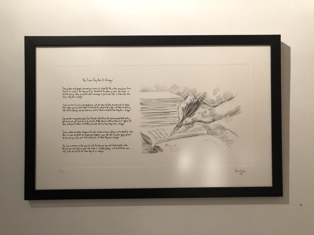 MarcusMarsden's tweet photo. Thrilled to have my own little piece of #MondoScripto hanging up at last! #BobDylan #TheTimesTheyAreAChangin https://t.co/RMqlNwHe7G