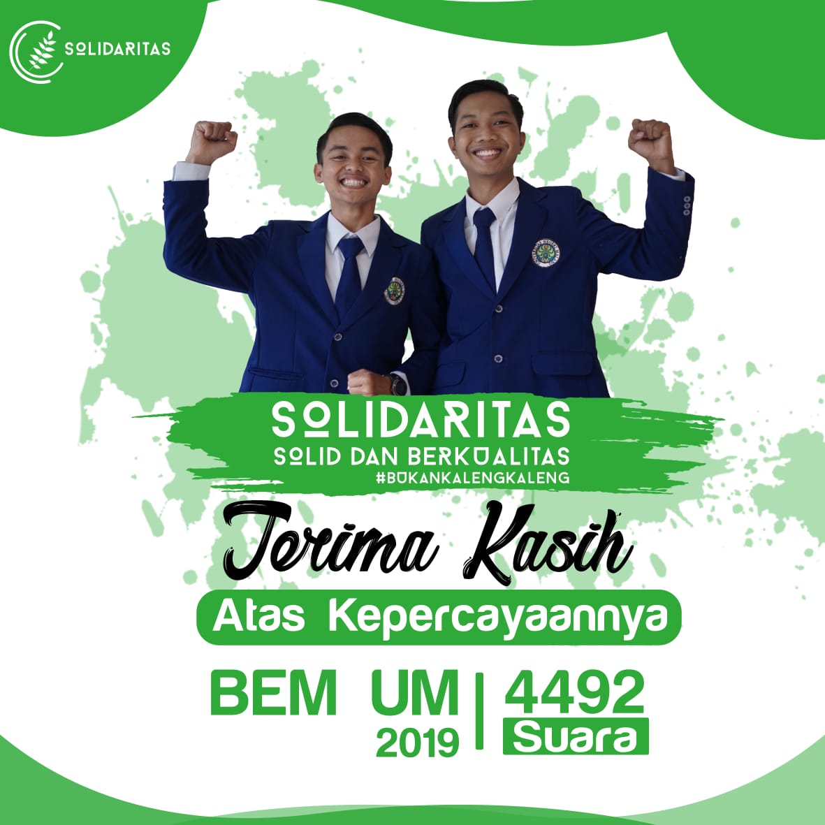 hmikomisum's tweet photo. Alhamdulillah, kami ucapkan terimakasih kepada kanda yunda semuanya berkat dukungan dan doanya Faris Rosul dan Zainul Falah bisa lolos menjadi presma dan wapresma UM https://t.co/KAtOkyQm5R