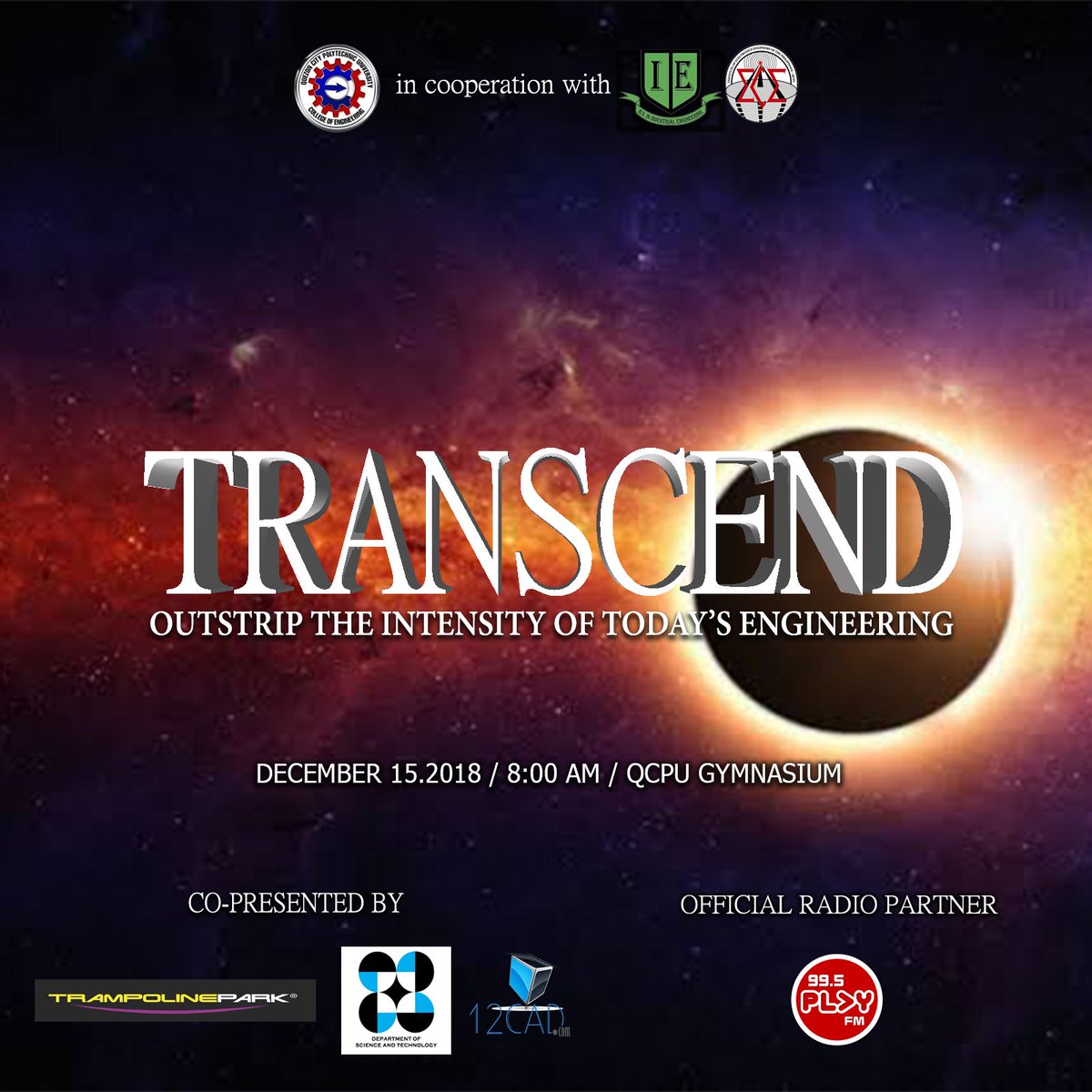iecepqcu's tweet photo. QCPU College of Engineering in cooperation with IECEP-QCPU and PIIE-ORSP QCPU SC presents TRANSCEND: Outstrip the Intensity of Today's Engineering that will happen on Dec 15, at QCPU Gymnasium. #QCPUTranscend2018 #CollegeOfEngineering #IExECE https://t.co/xCzTWGkT0p