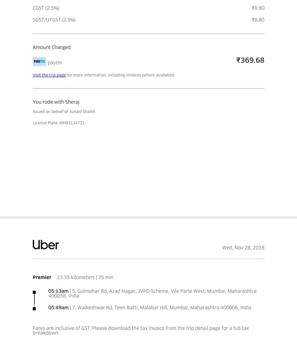 iGarimaGoel's tweet photo. @Uber_Support @Uber_Mumbai @Uber_India please help me connect with Uber Driver Sheraj. I forgot my expensive glares in his vehicle. But the driver is unreachable for 4 days. Details of trip are below https://t.co/ltr0oceIbt