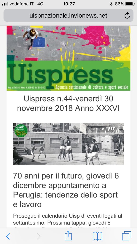 UispNazionale's tweet photo. Ecco @uispress di questa settimana: #70anniUisp prossimo appuntamento #6dicembre a #Perugia e resoconto video #Roma #Roma - Iori #Uisp su @Labsus1 - @CucchiRiccardo su valore sociale #sport @UispNazionale e informazione https://t.co/25y7eQ7mSL https://t.co/SgoRj9LhSP