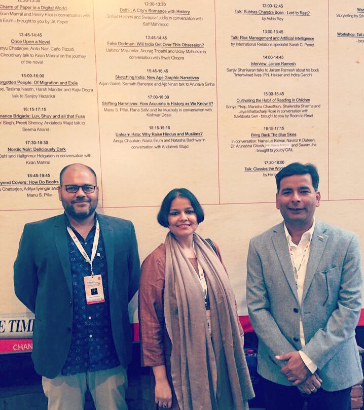 After the ‘fake godmen’ takedown at @TimesLitFestDel. With @_Ushinor and @anurag999. #tlfdelhi