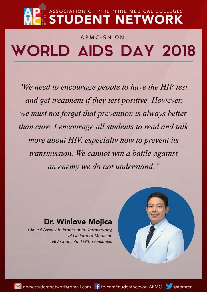 apmcsn's tweet photo. Dr. Winlove Mojica @theskinsensei , UP College of Medicine Clinical Associate Professor in Dermatology and HIV Counselor on the battle agains HIV/AIDS.
#WAD2018 #APMCSN360 #In4Health
(4/5) https://t.co/c9Fal1tGXw