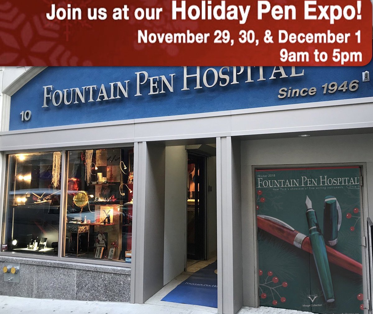 FtnPenHospital's tweet photo. It’s Saturday. And FPH is OPEN—for the final day of our 2018 Holiday Pen Expo! Join us, and about 20 of our vendors. It’s your last chance to grab some really great deals. Write? https://t.co/Ck2ocuUFOu https://t.co/Tjkovep9dY