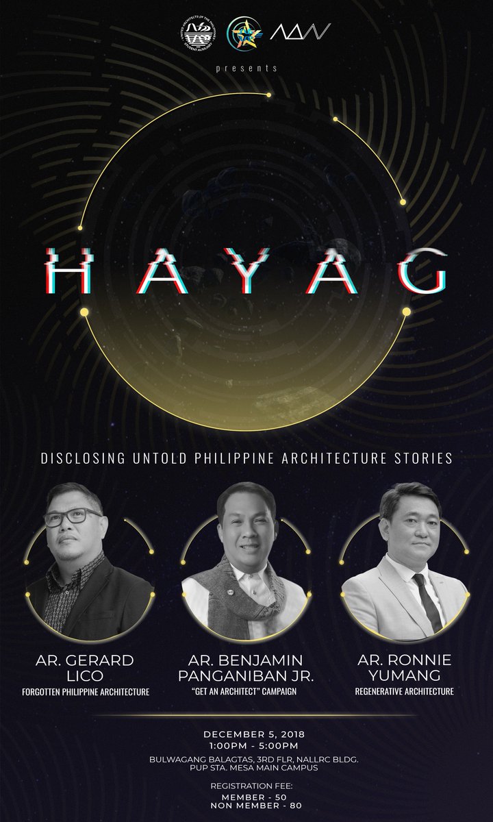 UAPSA_PUP's tweet photo. UAPSA PUP presents HAYAG: Disclosing Untold Philippine Architecture Stories happening this 5th of December 2018
Registration starts now! Click the link below and fill-up the needed information. See you there ka-UAPSA!
Registration link: https://t.co/odXO9xwRiF
#NAW2018 #MAYAWAN https://t.co/zJcdWC2Tf2