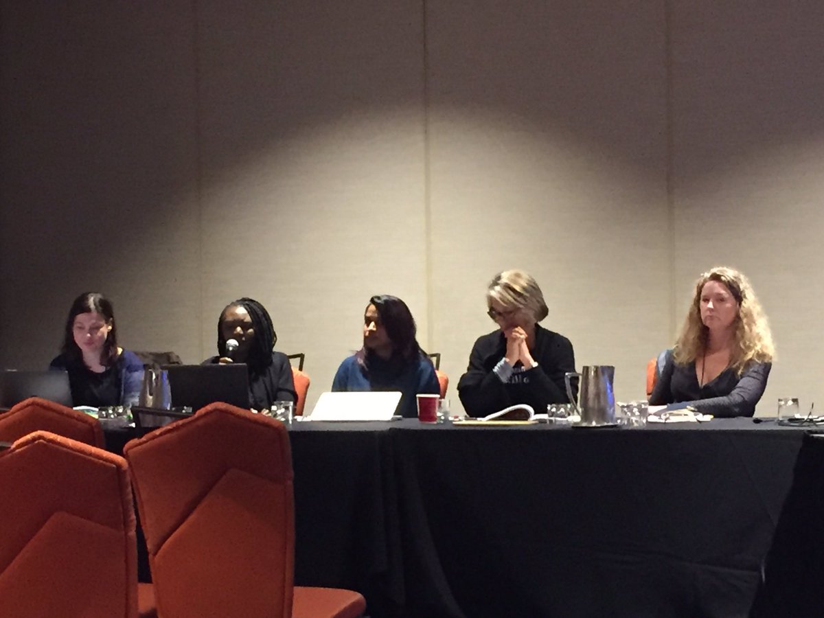 yolandebouka's tweet photo. Delighted to be listening to reflections about #DecolonizingAfricanStudies in pedagogy! This is the third panel in this series at @ASANewsOnline organized by @seenfromafar and myself. w/ @jonneke @BrandAid_World Kathryn Mathers and Salome Paul https://t.co/IZxd5pfT7k