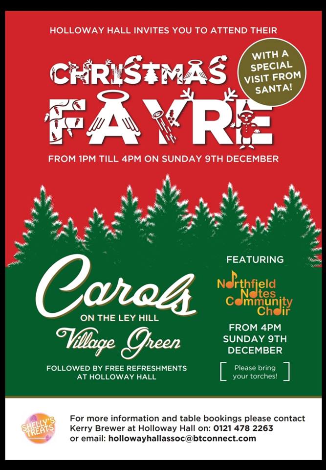 B31Voices's tweet image. #SWBrumEVENTS Christmas Fayre &amp;amp; Carols on the Green at @HallHolloway, Ley Hill, Northfield • Sun 9 Nov
Fayre: 1-4pm
Carols with @NorthfieldNotes : from 4pm
SEE: b31.org.uk/events-cal/chr…