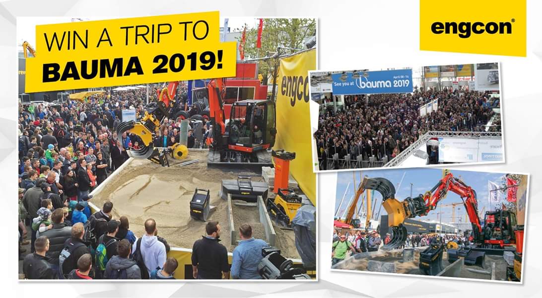 COMETITION TIME! If you own or operate an excavator here is your change to win a trip to #BAUMA in April, the world's biggest plant and machinery exhibition. All you need to do is 1) FOLLOW us, 2) RETWEET and 3) REGISTER at engcon.com/bauma2019. #Engcon #Competition #Bauma2019