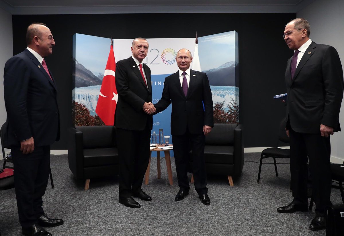 MevlutCavusoglu's tweet photo. Cumhurbaşkanımız @RT_Erdogan'ın #ABD, #Çin, #RF, #Arjantin, #Brezilya ve #Şili Devlet Başkanları ile #Hollanda, #Japonya ve #BirleşikKrallık Başbakanlarıyla görüşmelerine katıldık. #G20 https://t.co/Lu4B6NLuoV