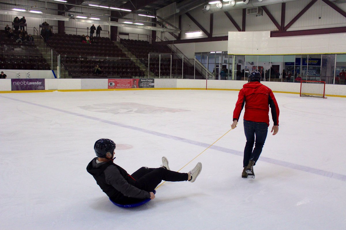 Brock_W_Hockey's tweet photo. Today’s Intermission Contest: Sled Races! ❄️

Brock Men’s Rugby beats Brock Baseball in this one for @Badgers4Badgers points! 🐾

#WeAreBadgers ��️ https://t.co/F6YL7gMfEg