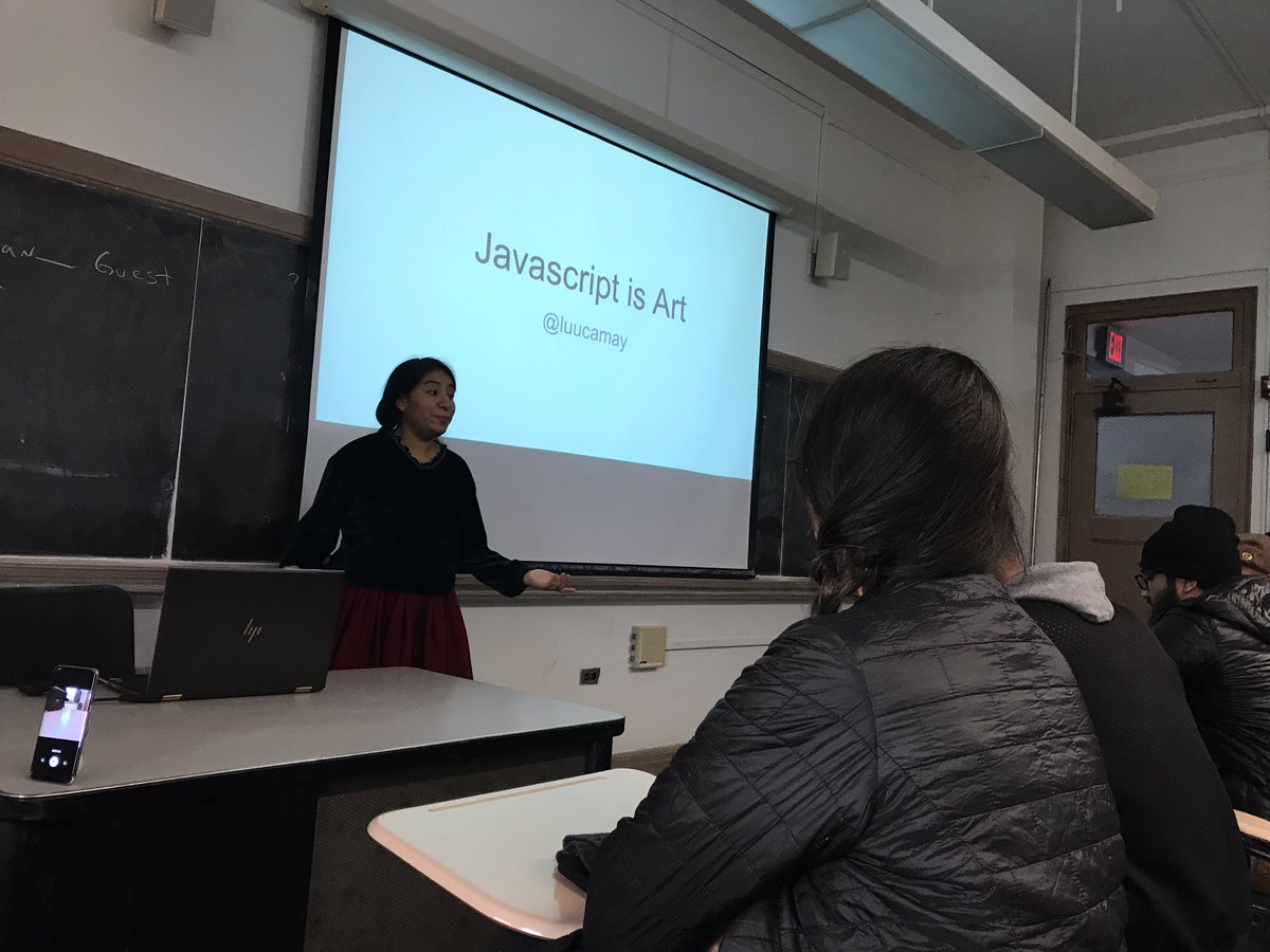 sharondio's tweet photo. Watching @luucamay_ talk about JavaScript is Art at @gdgbronxβs #DevFestBronx. Dedicating her talk to her mother and grandmother. https://t.co/Dfe1OIiSwM
