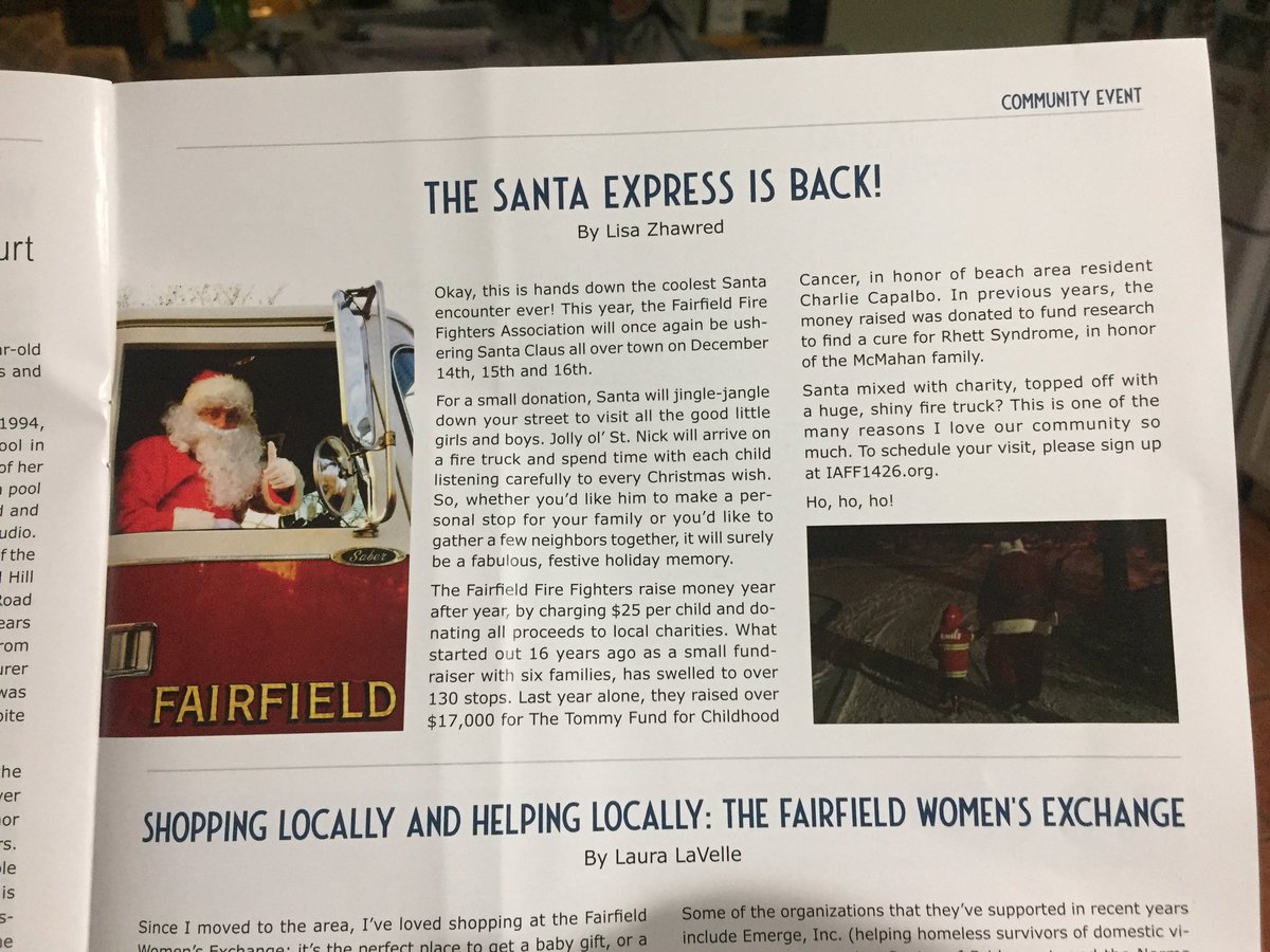 smitty1426's tweet photo. Very proud to be mentioned in the latest edition of Fairfield Coastal Neighbors magazine for our work with the Santa Express. #2018santaexpress https://t.co/5T6osNW79Y