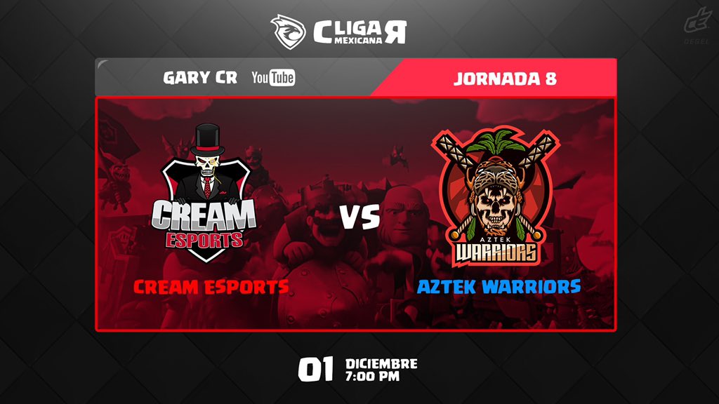 ⚜️ Partido 1/5 - Jornada 8 ⚜️

¡El día de hoy abrimos la jornada con un partidazo!

<a href="/Cream_EsportsGG/">ChichasLocas</a> 🆚 <a href="/AztekWarriorsMX/">Aztek Warriors</a>. 

🎙 <a href="/GaryReyesCR/">Gary CR</a> 

#LigaMexicanaCR 🇲🇽 #Jornada8