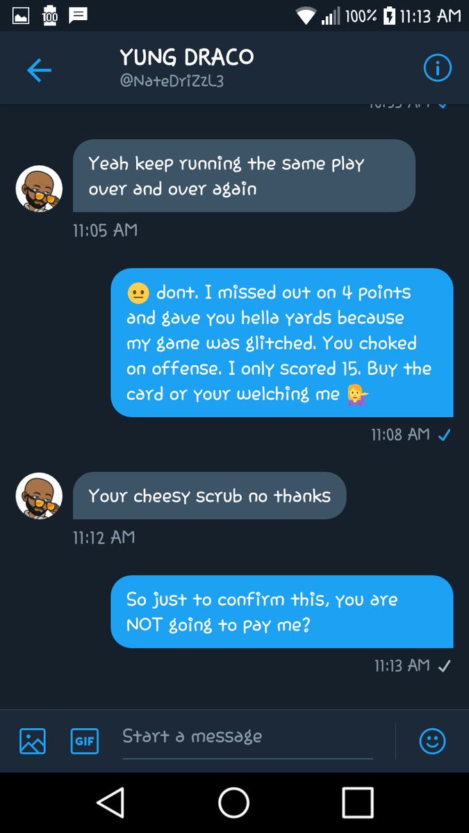 SweetInjustice_'s tweet image. So this guy @NateDriZzL3 hmu asking to wager, got clamped by the panthers😈 and decided to welch me. Can I get some RTs to expose the little nerd?
