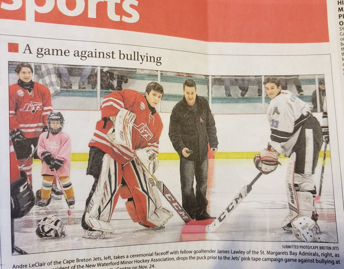 So, we made the post, our CBJets goalie and the Admirals goalie, awesome... #PinkTapeCampaign