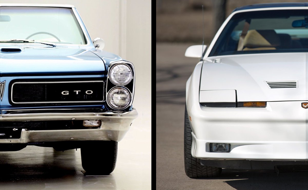 Geniusaudious's tweet photo. Pontiac has always know how to up its game and these #musclecars are living proof!

The 1989 Pontiac Trans Am with an engine capacity of 250 Horse Power and the 1964 Pontiac GTO, the eternal rival of the Ferrari GTO.

Which would you choose?

#caraudio #car #musclecar https://t.co/3SnzzuwaGg
