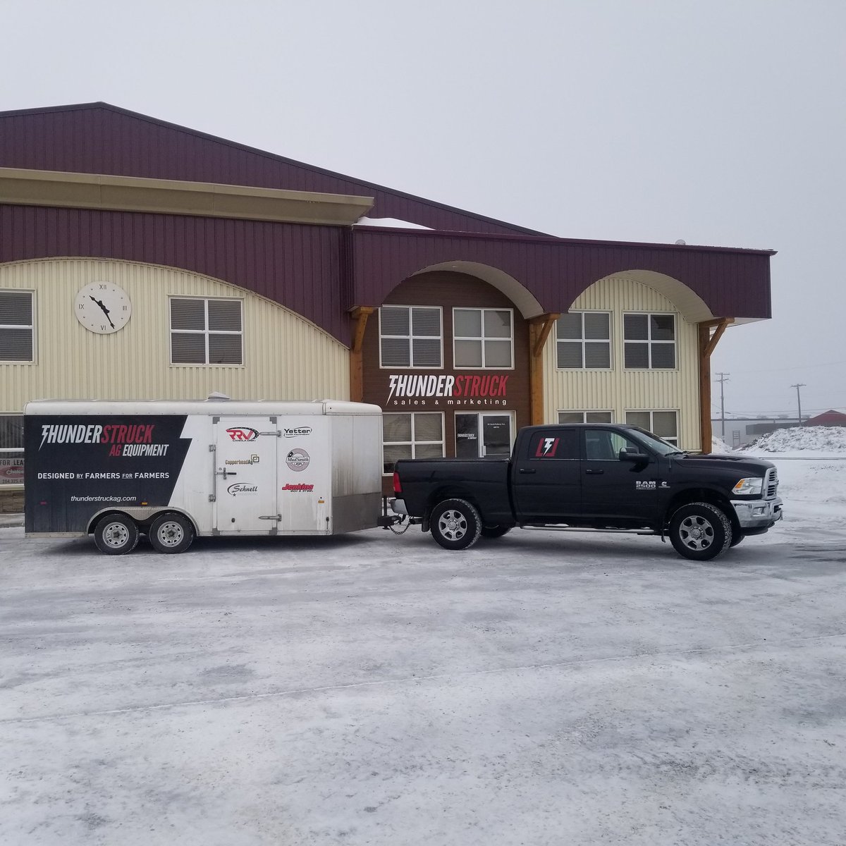ThunderstruckAg's tweet photo. The #ThunderWagon is loaded back up and hitting the road for the @NEPowerFarmShow. We hear the roads are slick in SD thanks to our advance scouts @CopperheadAg so our #TradeShowWarriors will have to take it slow #TradeShowSeason https://t.co/yd15A7jIxA