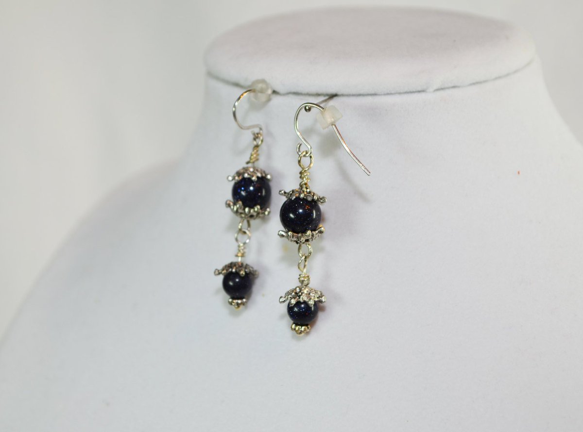 Sterling Silver &amp; Semi-Precious Gemstone Midnight Sandstone Dangle Earrings goo.gl/dQMvDu