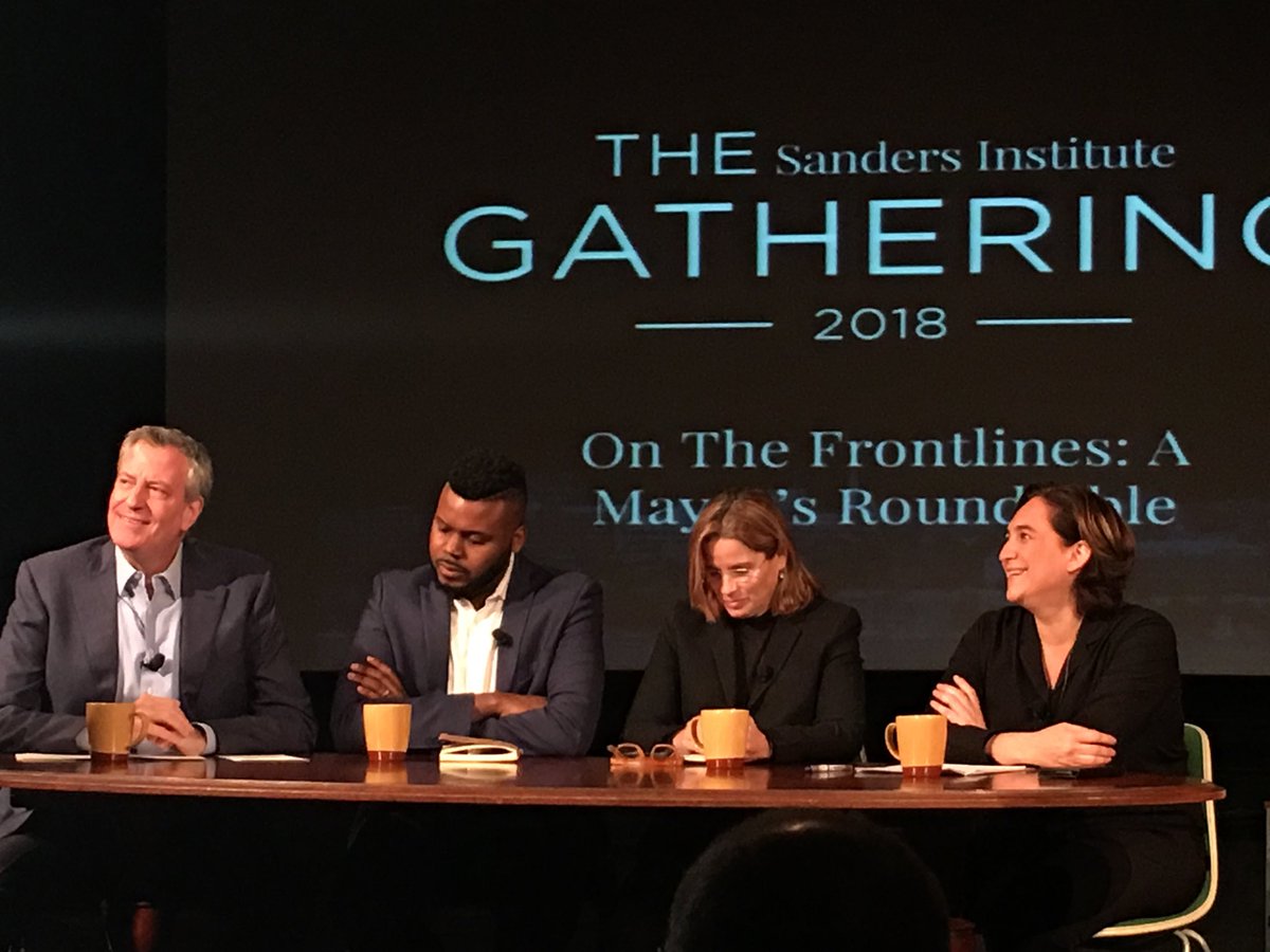 At the Sanders institute gathering with mayors of New York, Stockton, CA, San Juan, Puerto Rico , and Barcelona, Spain