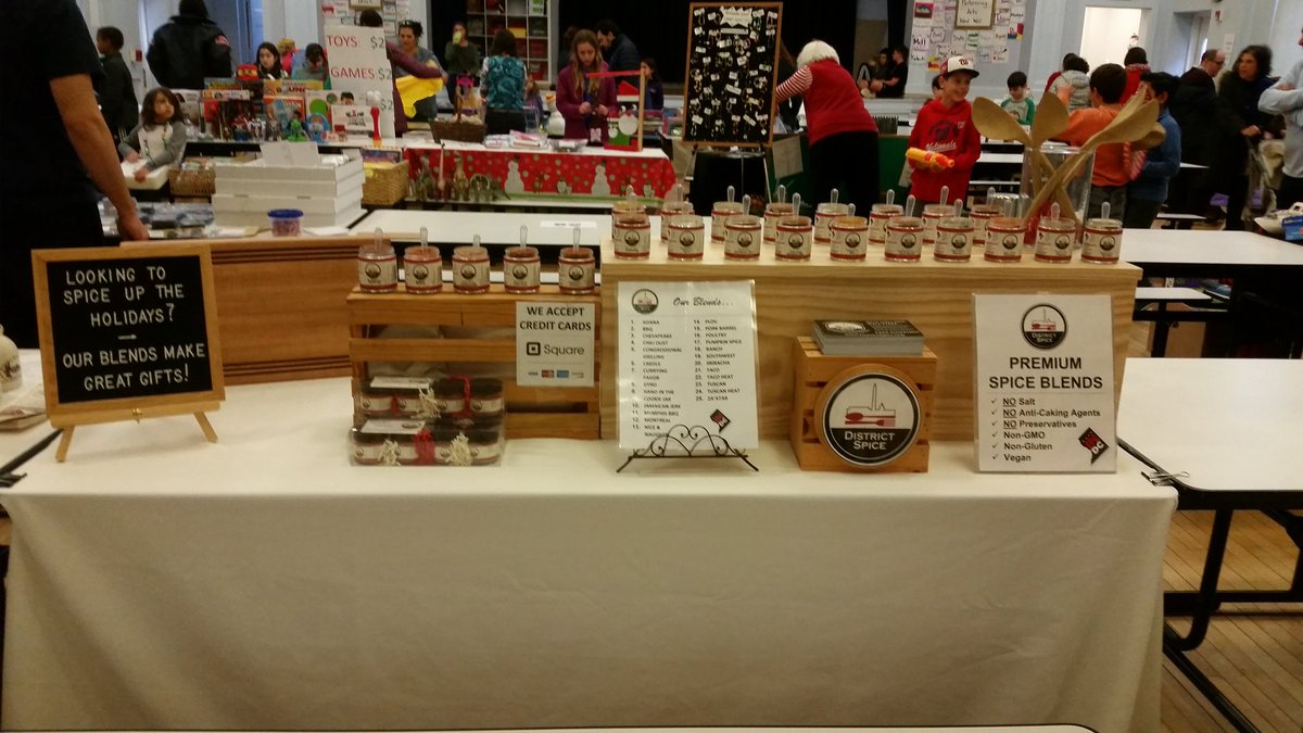 DistrictSpice's tweet photo. We are at @TenleytownMS Winterfest Market from noon to 4pm today! Get your #HolidayShopping kicked off with some #spices and handcrafted wood spoons! #saltfree #gifts #SmallBusiness https://t.co/rj4HEfzYXP