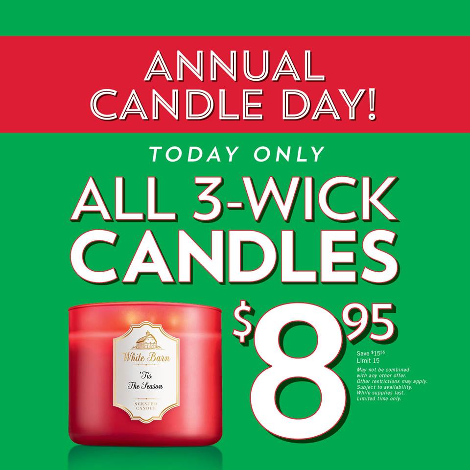 LoganValleyMall's tweet photo. Don't miss annual ONE DAY candle sale @bathbodyworks!! 
Mall is open until 10pm tonight. https://t.co/id5K7kdhJD