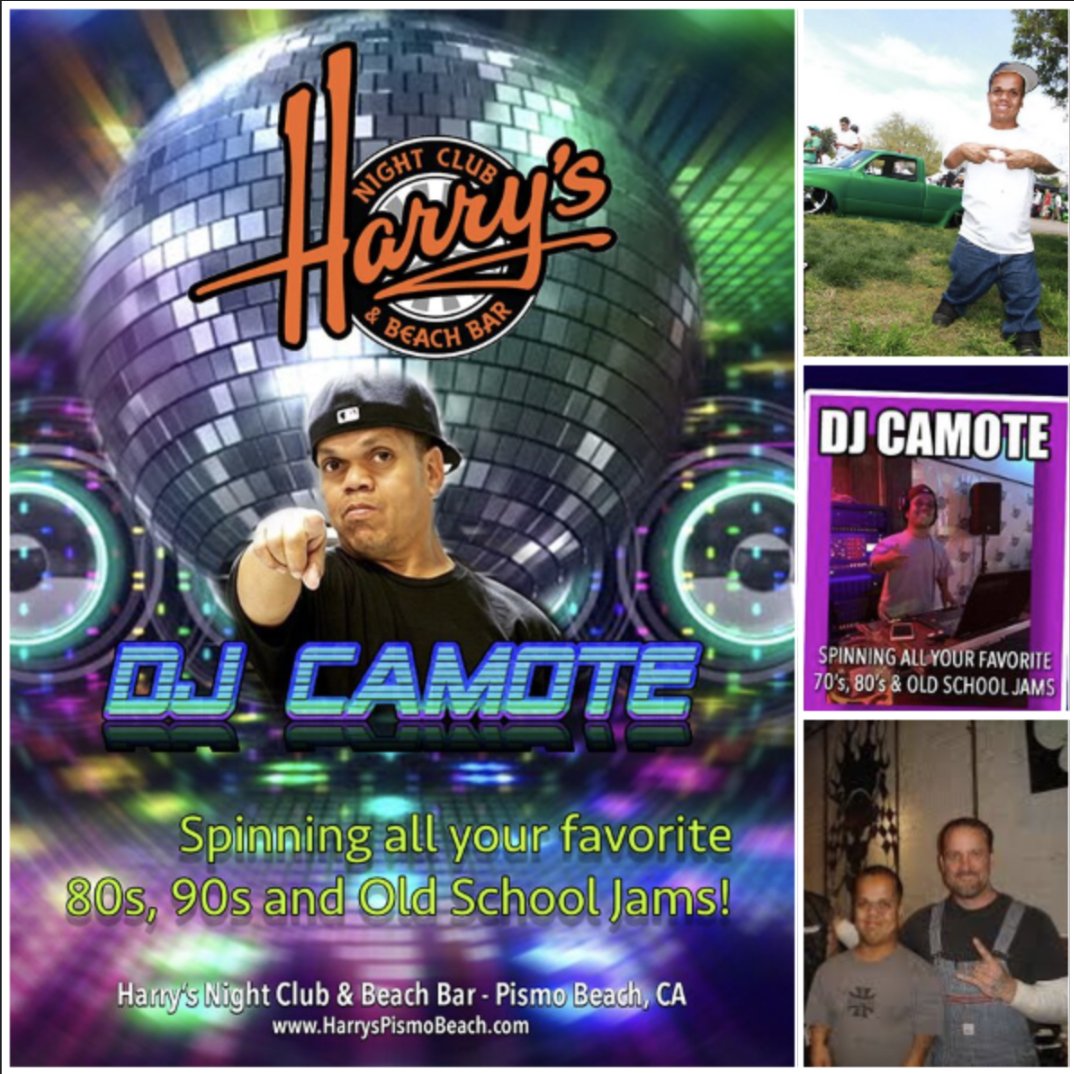 #DJCAMOTE is in the house today at 3pm spinning the best 80s/90s and old school jams! You'll recognize 'Chris Bodydrop Artiaga' from Monster Garage! Yep, famous people play at Harry's! ;) #harryspismobeach #pismobeach #monstergarage #dj #musicanddancing