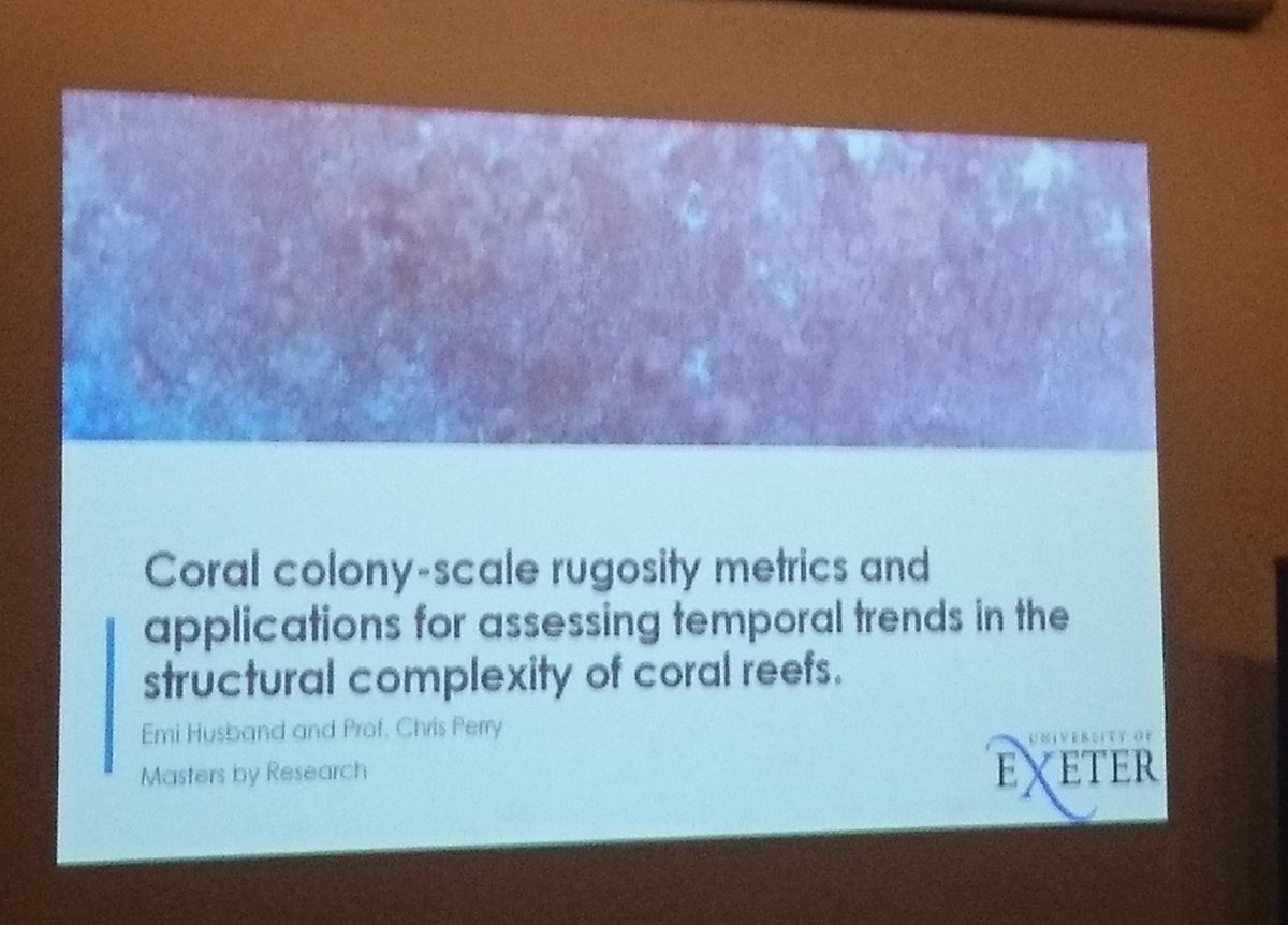 HLBurdett's tweet photo. So many talks today have highlighted the importance of structural complexity in coral reefs, but measuring it accurately is easier said than done
Emi Husband shows us a new method for measuring colony-scale #rugosity
#RCUK2018 #IYOR2018 #YearOfSea2018 https://t.co/2arG5KlMOd