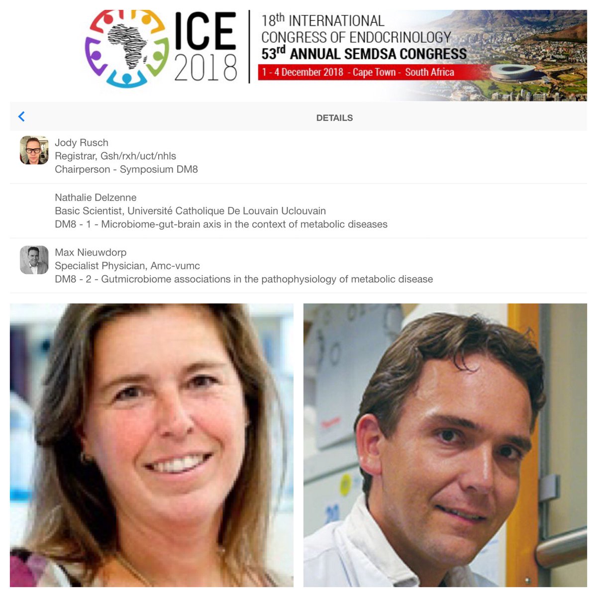 DanielJDrucker's tweet photo. Lots of forthcoming highlights Sunday #ICE2018 @ICE2018Congress The Gut Microbiome and Metabolism #Diabete #Heartdisease #Obesityy #NASH is gonna rock Table Mountain https://t.co/sUxdsJZG2L