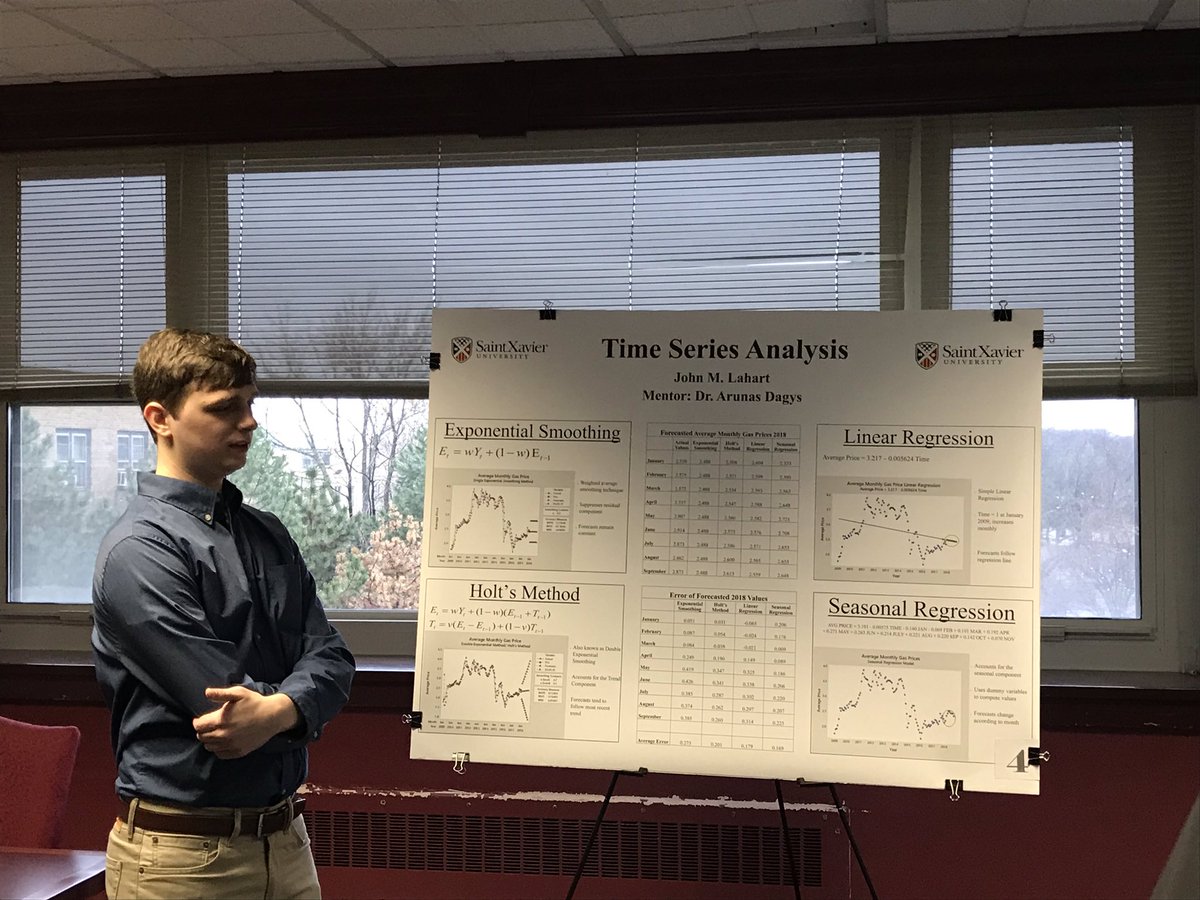 mongemath's tweet image. Great work John and Ed @SaintXavier Math/Actuarial Science majors! #timeseriesanalysis #multipleregression #WeAreSXU