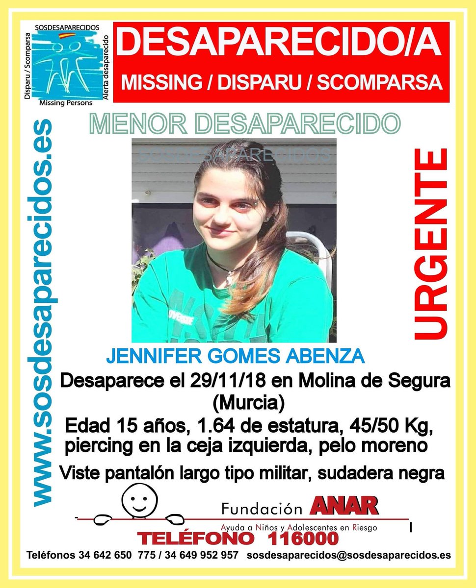 MurciaPolicia's tweet photo. 🆘URGENTE⚠
Este es Jennifer y ha #desaparecido en  Molina de Segura#Murcia
¿La has visto?
 Llámanos
☎️092
☎️112
Tu RT puede ayudarle https://t.co/AM9uPxNmCb