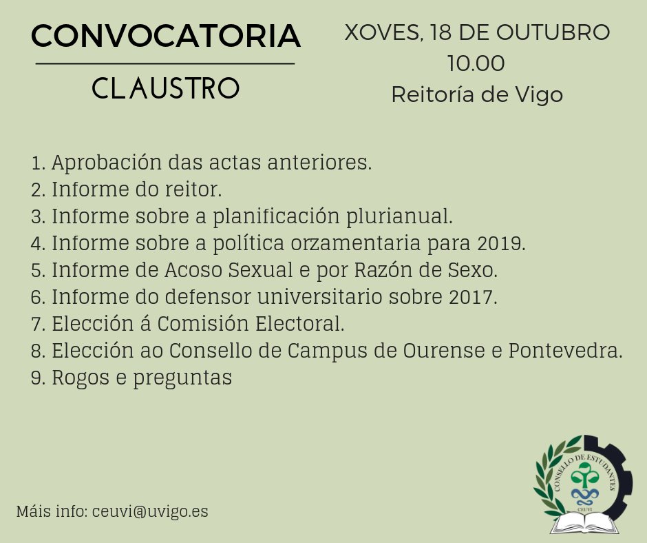 🔶 Este luns no claustro falarase de: