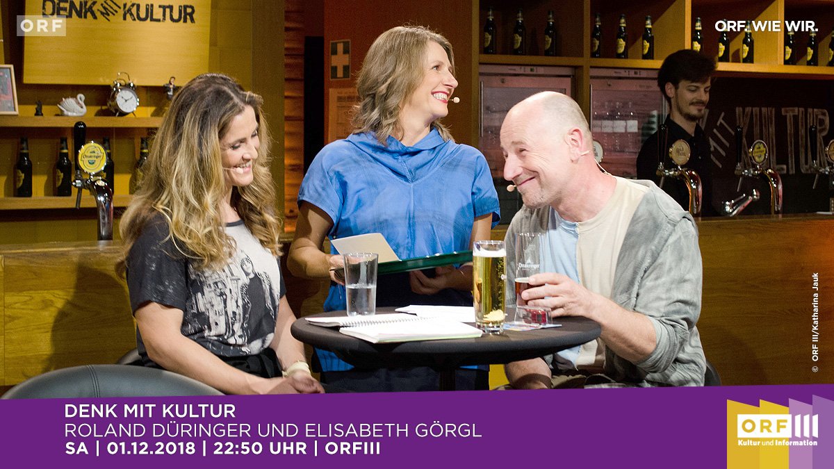 ORF's tweet photo. @ORFDrei-Late-Night-Talk "DENK mit KULTUR": "Wilde Henne" @LizzGoergl & Ex-Benzinbruder Roland Düringer zu Gast bei #BirgitDenk. (22.50h).
https://t.co/9zlVAp28TD https://t.co/r3xKB0Nc5u