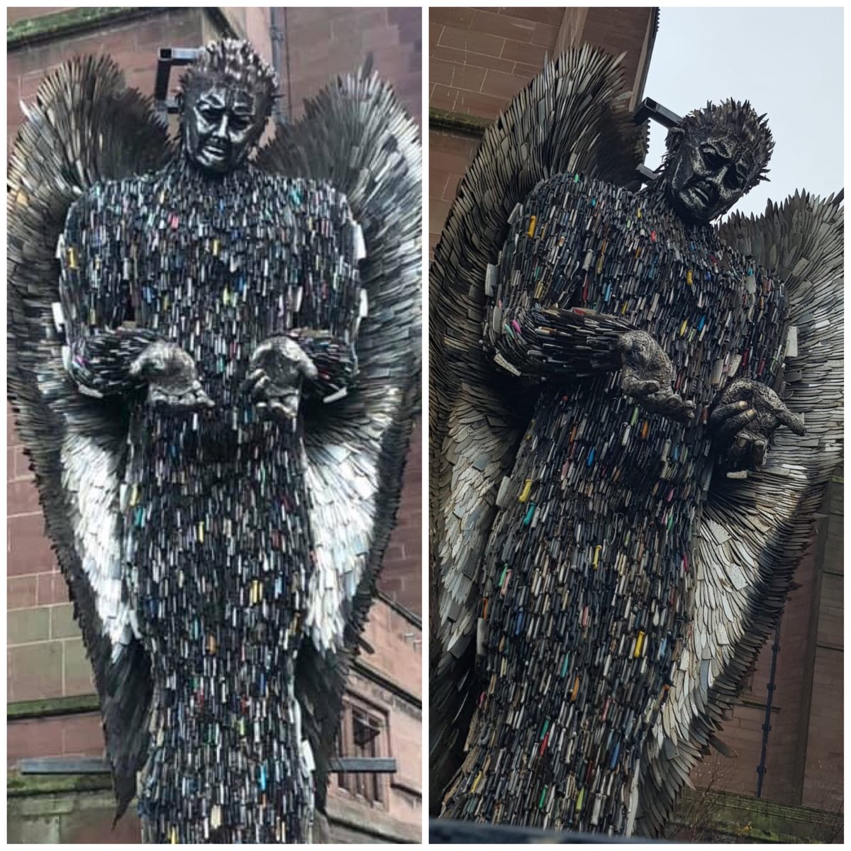 We went and saw this dude today @LivCathedral How captivating he is!! If you’ve not been go, do it NOW! @AlfieBradley1 brilliant doesn’t describe him. #KnifeAngelLiverpool #anglicancathedral #liverpool #nomoreknives