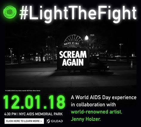 creativetime's tweet photo. Today is World AIDS Day. In honor of the lives lost and to raise awareness, we are proud to #LightTheFight with @nycaidsmemorial and #CTalum Jenny Holzer. Join us for the opening of an interactive art experience at 4:30pm at the NYC AIDS Memorial Park. https://t.co/NOAsm75nH7
