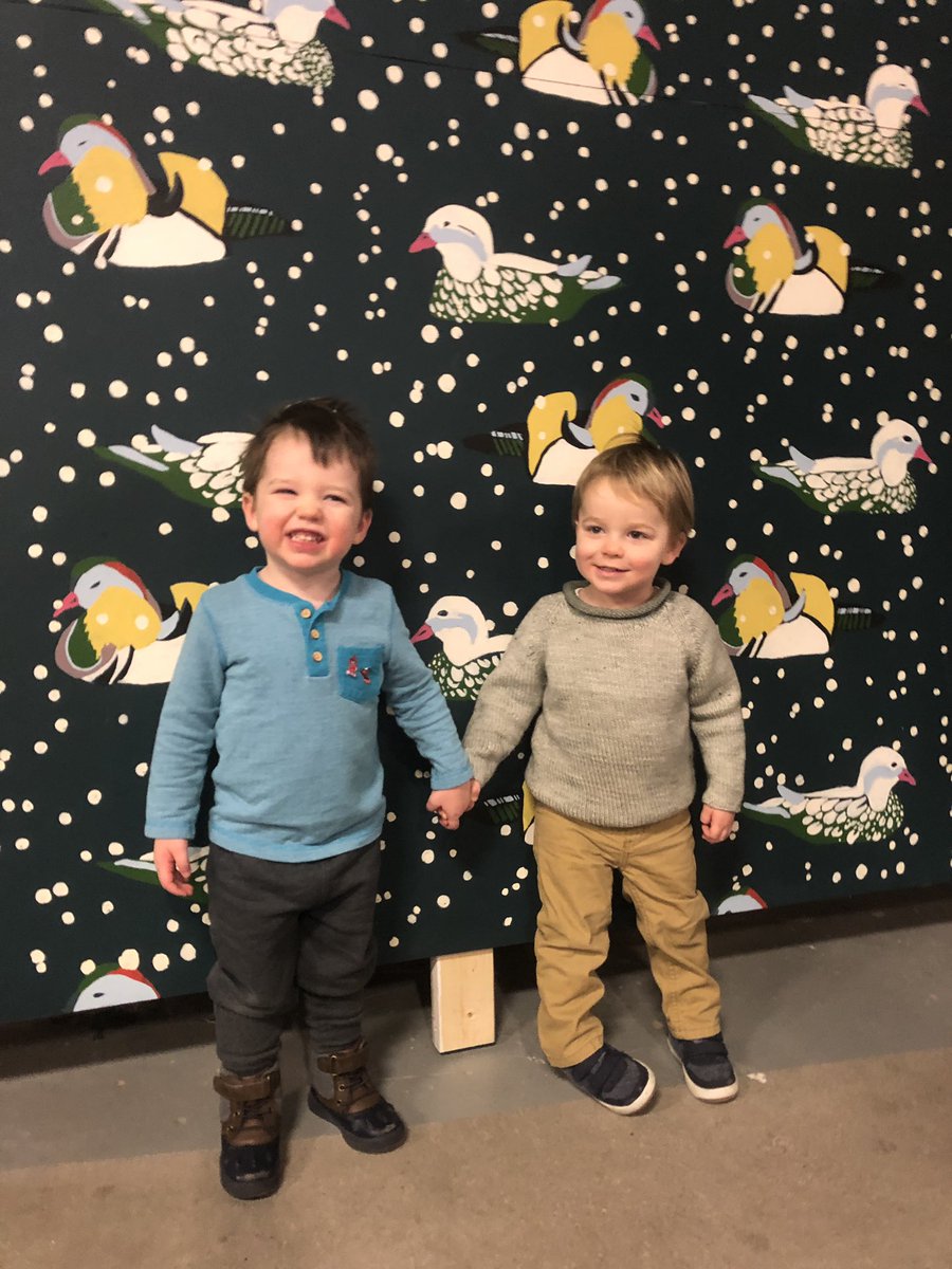 joekolar's tweet photo. A couple @craftcouncil buddies enjoyed #accCraftBash & this @bysheshe background this morning @HennepinMade. (Extra points because they didn’t break anything either...) https://t.co/ffVSBGsnfE