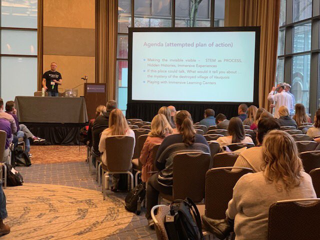 historyviz's tweet photo. We had a great time sharing Vauquois VR at #NCSS18. We had five learning centers and a great turnout of teachers and researchers! The session focused on our work at Vauquois but we shared the interactive orthophoto from @DigHill80 too. @VTLibraries @DigHill80 @ICATatVT https://t.co/pWeSlcD1Oz
