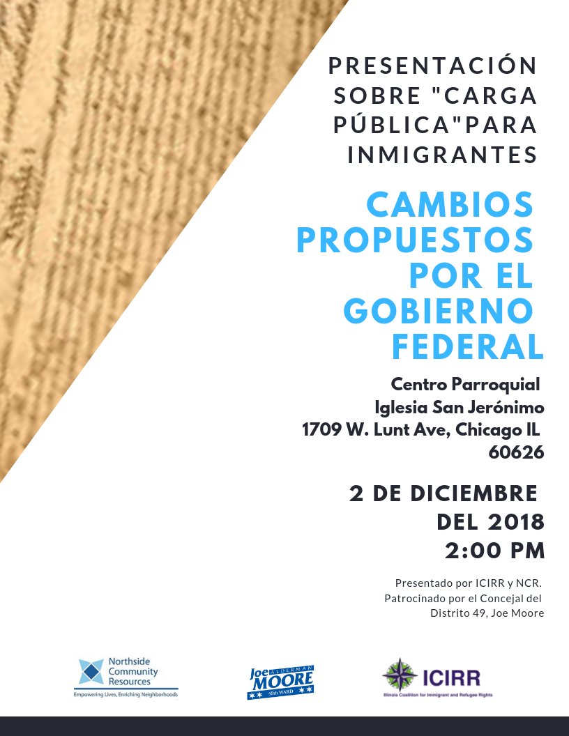 northsidemrp's tweet photo. Ven a nuestra presentación sobre "Carga pública" este domingo en la Iglesia San Jeronimo! Averigüe cómo los próximos cambios propuestos a las reglas sobre beneficios públicos como SNAP (Tarjeta Link), Medicaid, etc. pueden afectar a los inmigrantes que los reciben.

12-2-18, 2 PM https://t.co/C0kZAPoDdQ