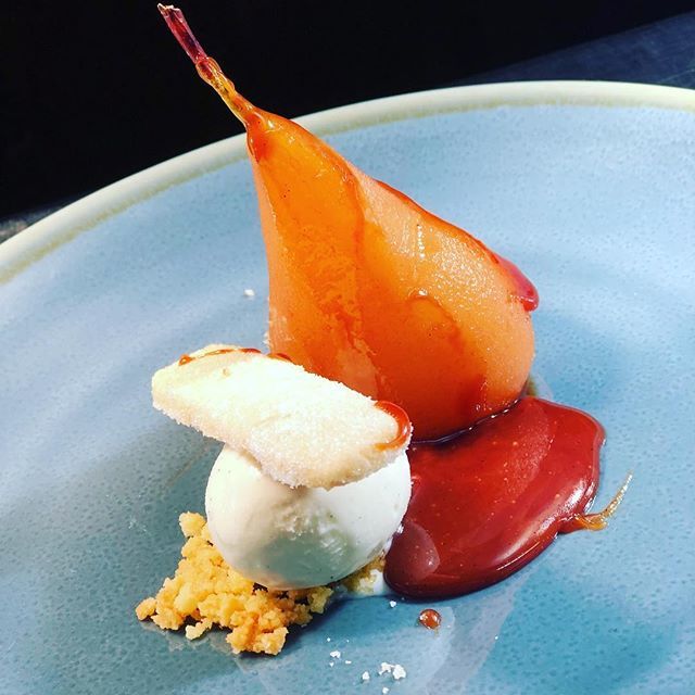 #itsbeginningtolookalotlikechristmas and our #christmasmenu is already proving popular 
Poached pear with a mulled wine syrup and <a href="/judesicecream/">Jude's Ice Cream</a> vanilla ice cream #emsworthlife #happypubcooking ift.tt/2BJualg